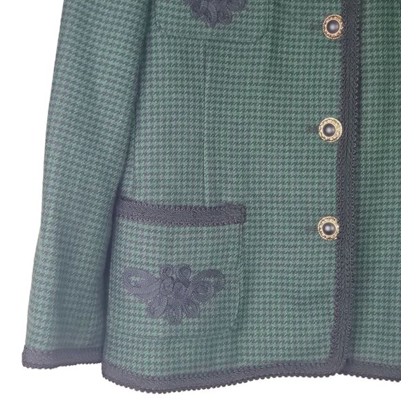 Vtg J. McLaughin for Sandro, Green Houndstooth, Blazer, Jacket, USA Made, Sz 12 - Picture 5 of 12